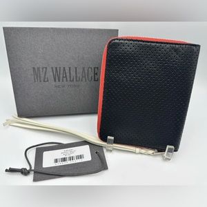 New!! MZ Wallace Waverly Black Perf Red Zip Wallet White Tassel Silver Hardware